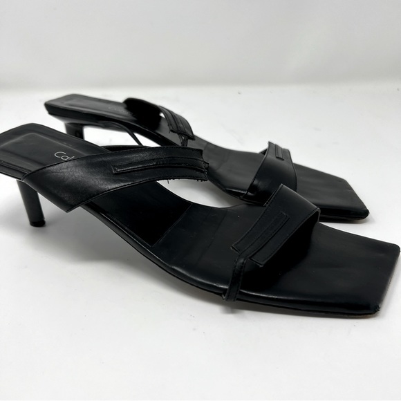 Calvin Klein Vintage Y2K black leather square toe heel sandals - Picture 2 of 4